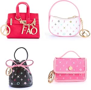 FAO Schwarz Kids Mini Handbag 4-Pack, Clip-On Purse Charms &amp; Coin Pouches | 4 Designer-Inspired Mini Handbags with Functional Storage &amp; Gold-Tone Clips, Coins Accessories &amp; Small Essentials, Girls Gift